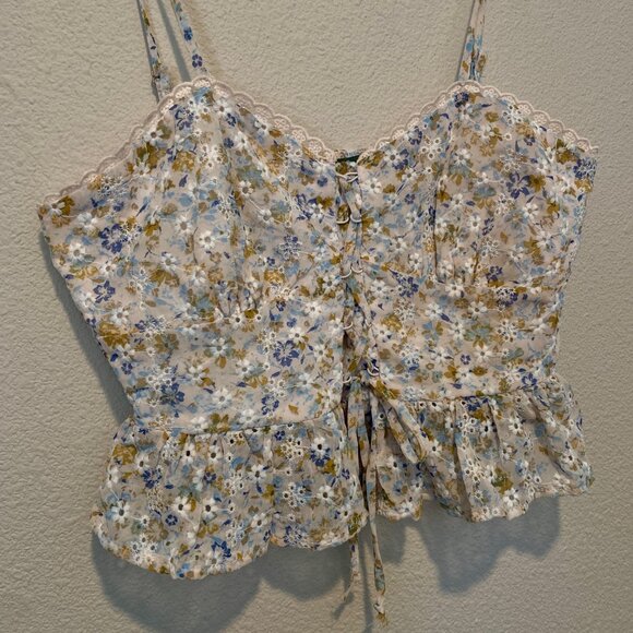 Cottagecore‎ Floral Lace-Up Corset Camisole Top XS Coquette Boho - Picture 3 of 6
